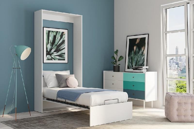 Armoire lit escamotable Dynamo blanc mat - ouverture assistée - couchage 90x200 cm - ultra plate_2