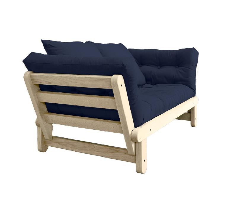 Banquette méridienne futon BEAT - Pin naturel - Tissu coloris marine - Couchage 75 x 200 cm - Convertible_2