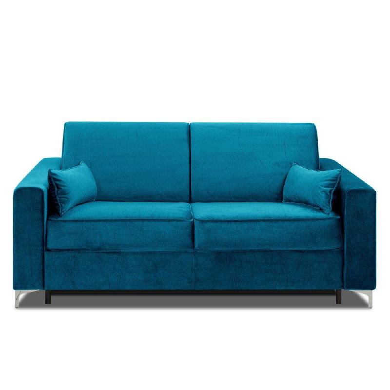 Canapé convertible express Jackson 140 cm - sommier lattes - tête de lit intégrée - velours bleu azur - matelas 16 cm_2