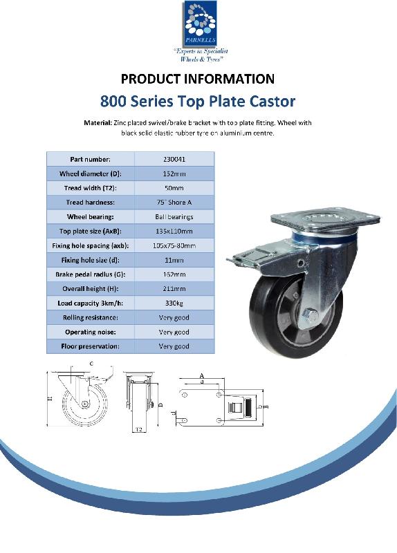 Roulette pivotante/frein de 152 mm en caoutchouc élastique noir sur roue centrale en aluminium_2