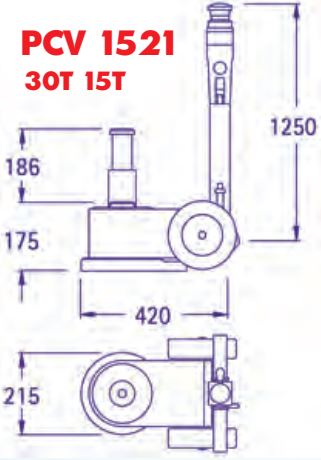 Cric hydropneumatique classique, 2 pistons 30t/15t - pasquin - pcv 1521_2