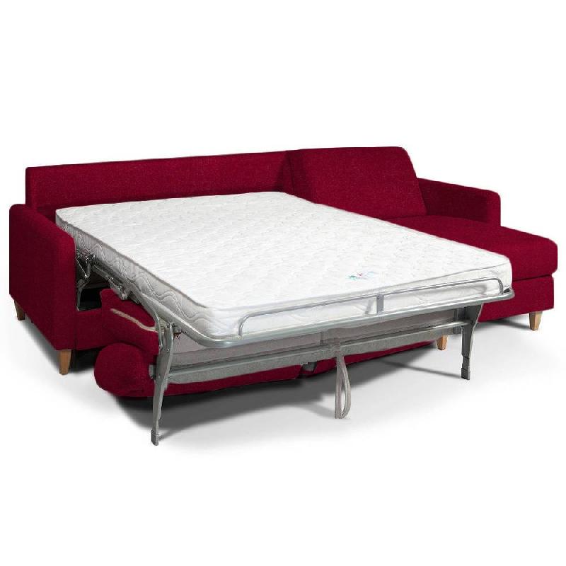 Canapé d'angle Nordic convertible express - Couchage quotidien 16cm - Tissu velours rouge_2