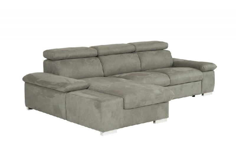 Canapé d'angle convertible gauche avec coffre de rangement - Panama tissu façon nubuck gris - couchage 140x200 cm_2