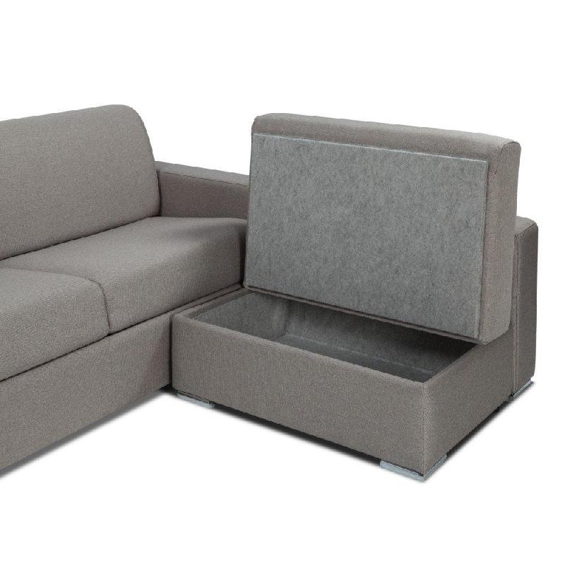 Canapé d'angle Sidney Compact Express - Sommier à lattes avec chauffeuse coffre - Tweed gris silex - Matelas 16 cm_2