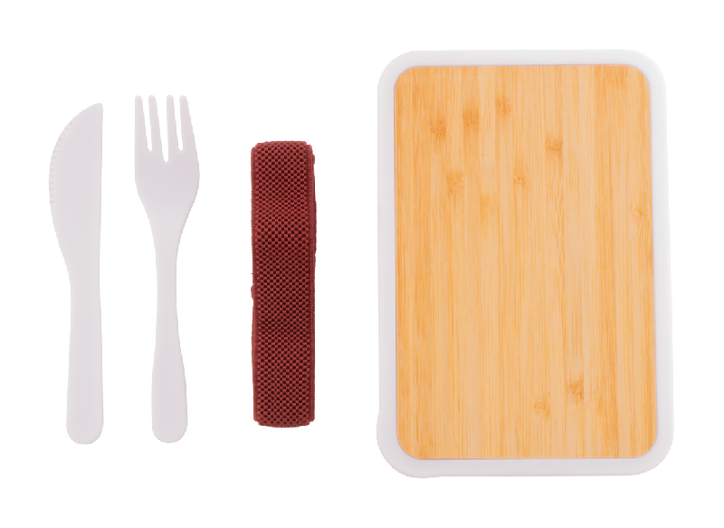 Boîte à lunch en plastique recyclé avec couvercle en bambou, set de couverts et sangle élastique - 500 ml_2
