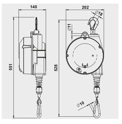 Équilibreur enrouleur 9354g-9359g - câble inox, corps aluminium et caoutchouc, capacité 4 à 25 kg_2