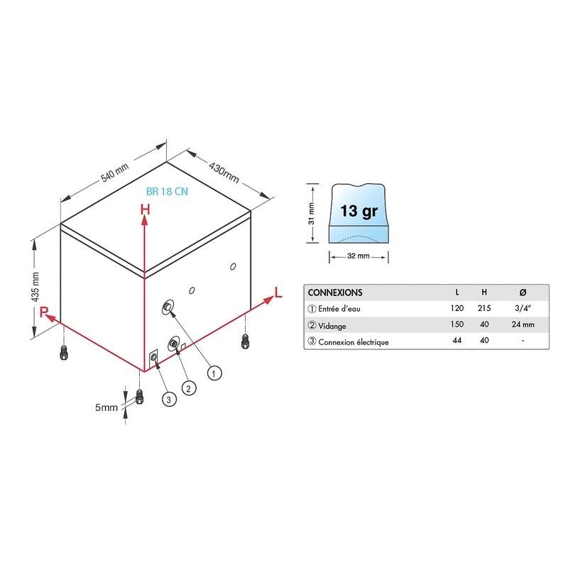 Machine à glaçons pleins 22kg/24h réserve 4kg avec distributeur d'eau condenseur eau Brema_2