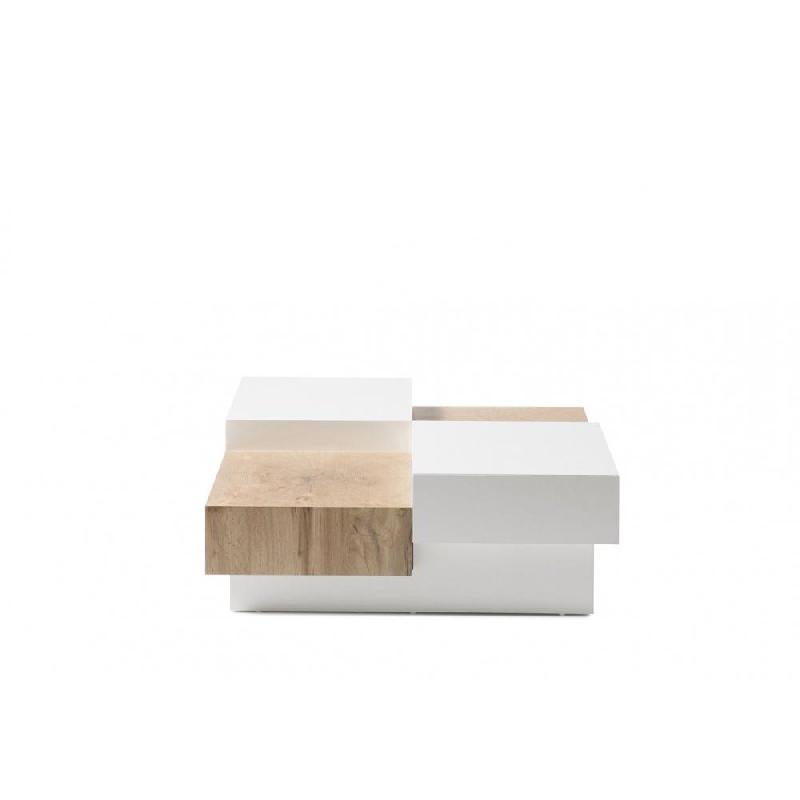 Table basse PIXBO - Laquée blanc mat et décor chêne - 2 tiroirs - Design original_2
