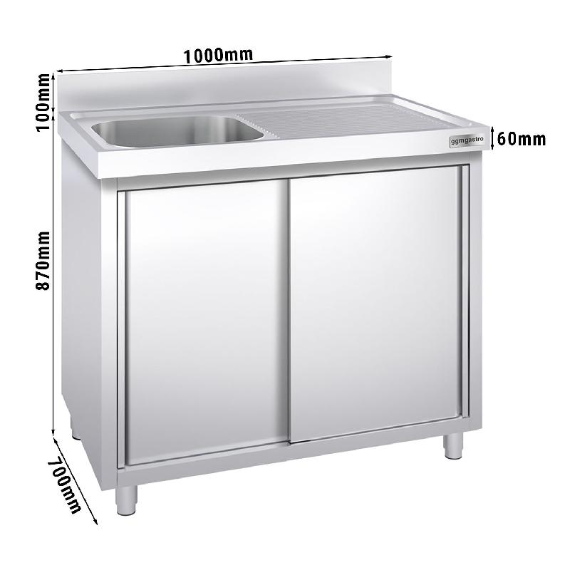 Plonge inox 1 bac et égouttoir sur placard - P 700 mm - 1000 mm bac à gauche_2