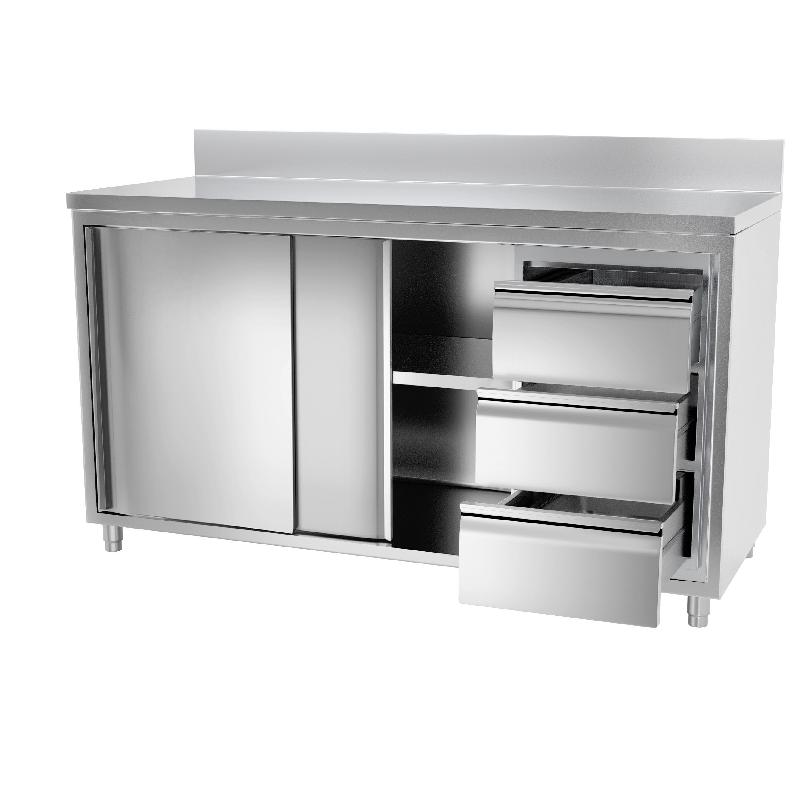 Meuble bas inox adossé P 600 mm avec portes et tiroirs - 1600_2