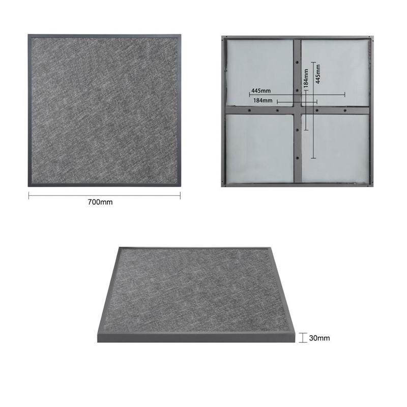 Plateau de table extérieur carré en verre trempé noir brossé bord gris 700 mm | Bolero - DZ873_2