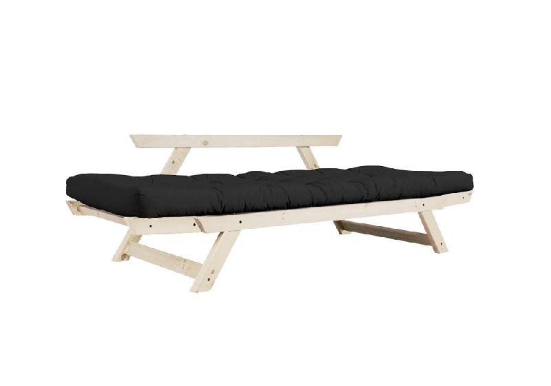 Banquette méridienne futon BEBOP - Pin naturel - Coloris gris foncé - Couchage 75x200 cm - Convertible et design_2