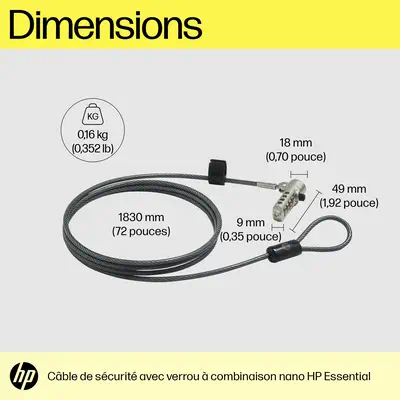 Cble de verrouillage avec combinaison HP Essential Nano_2