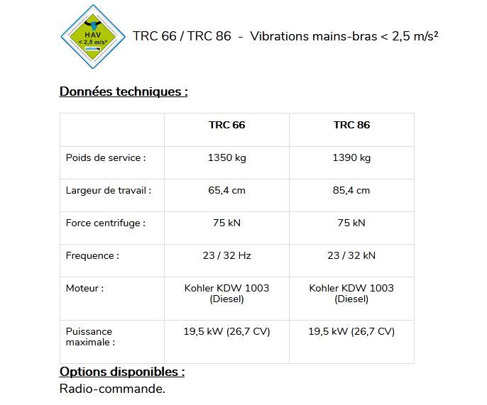 TRC 66 / TRC 86 - Rouleaux de tranchées Weber MT - Poids 1350-1390 kg - Moteur diesel 3 cylindres_2