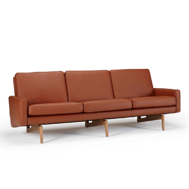 Canapé 3 places design scandinave EGSMARK - piétement en chêne verni - cuir cognac - dimensions L216 x H76 x P76 cm_2