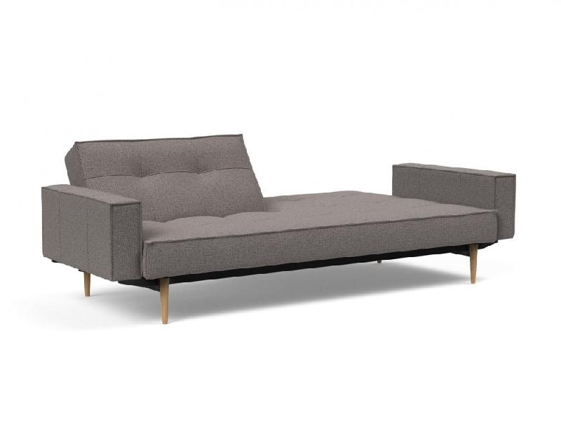 Canapé convertible Splitback Styletto avec accoudoirs - pieds fuseau chêne naturel - tissu Mixed Dance Grey - couchage 115x210 cm_2
