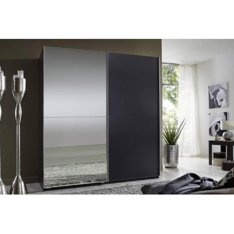 Dressing portes coulissantes Clapton 135 cm - gris graphite / miroir - 2 penderies et tablettes de rangement_2