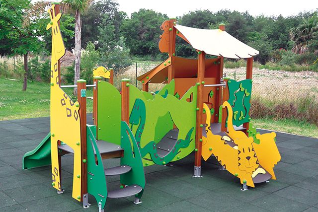 Jeu combiné de plein air pour école, camping, espace vert municipaux,... - Tranche d'âges : 6 mois à 6 ans - Safari 2000_2