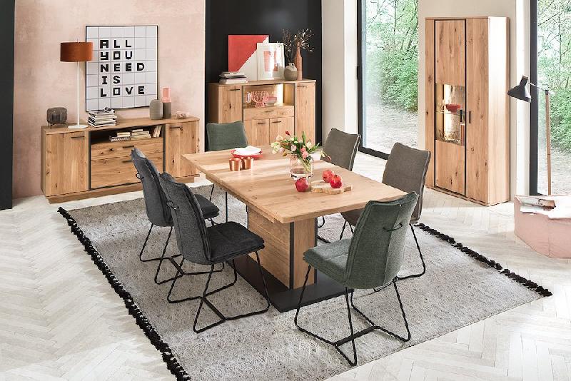 Lot de 2 chaises design HALSOU - tissu olive, pieds métal laqué noir - style rétro et poignée intégrée_2