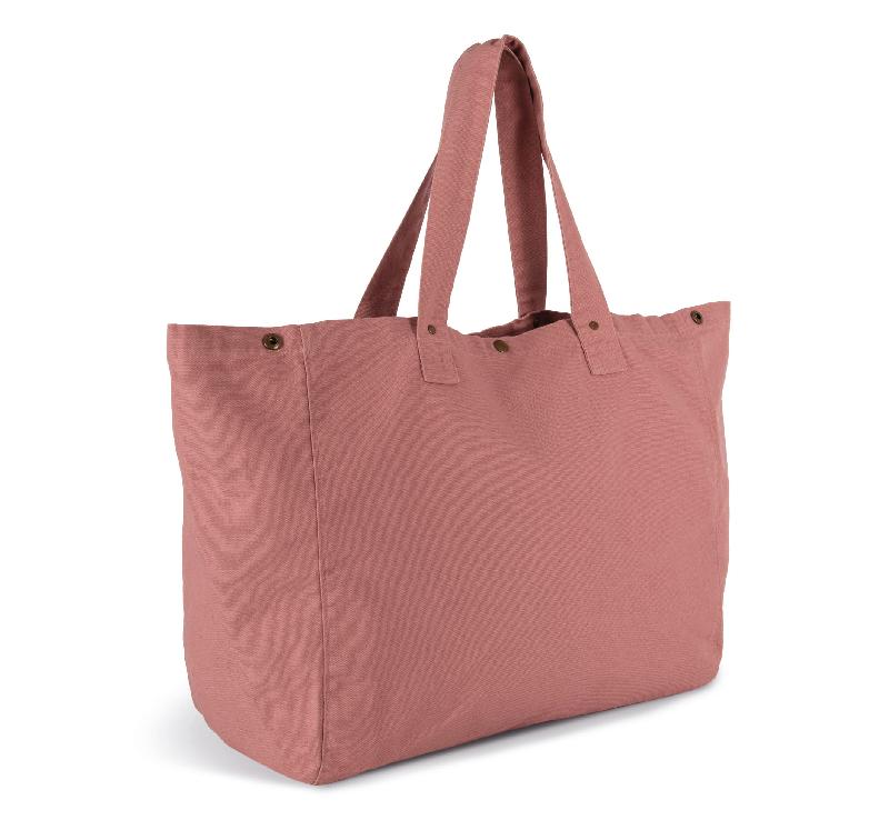Sac de shopping en coton délavé - Réf: KI3208 - Style décontracté avec poche intérieure et grand soufflet_2