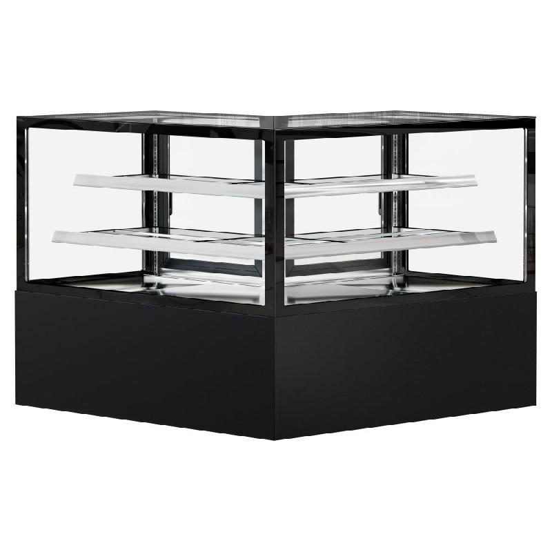 Vitrine réfrigérée d'angle pour pâtisserie MADRID - 1500 mm - 2 étagères - Noir_2