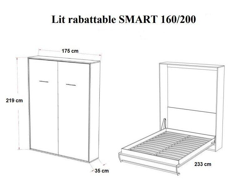 Armoire lit escamotable SMART-V2 - structure blanc mat, façade gloss blanc brillant, couchage 160x200 cm_2