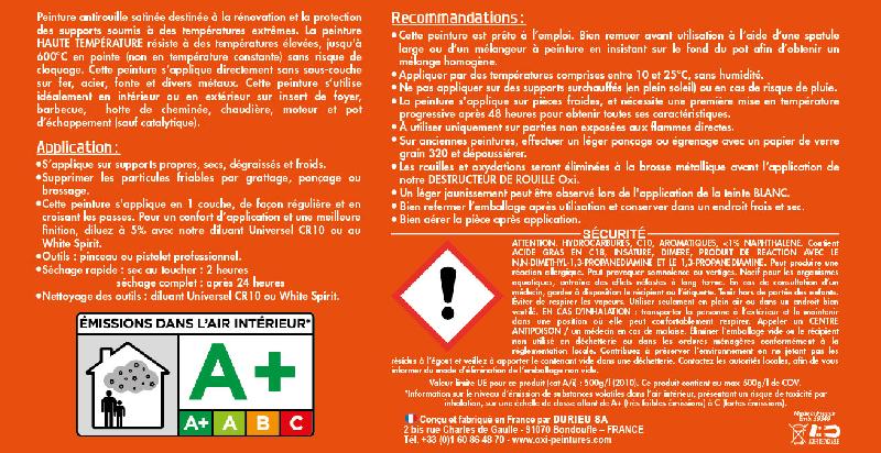 Peinture antirouille OXI Oxytol - Noir - 0.125L - Résiste jusqu'à 600°C - Base solvantée - Aspect satiné_2