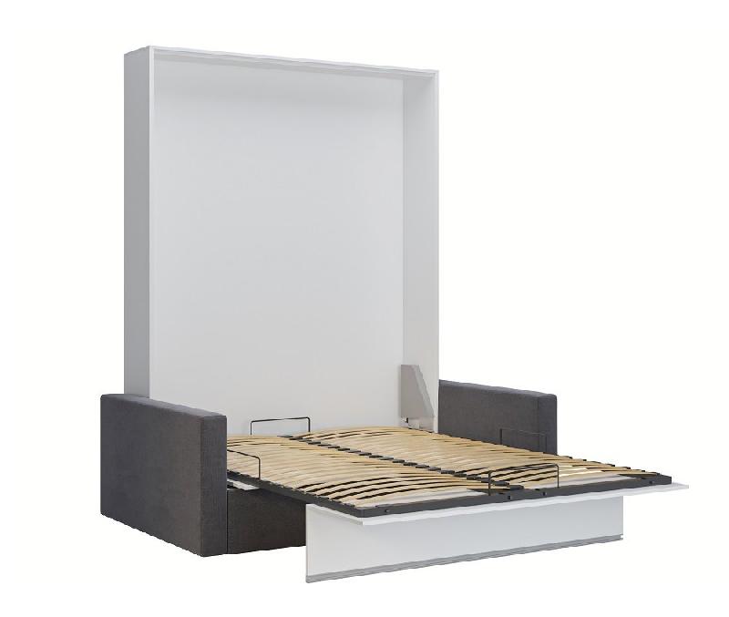 Armoire lit escamotable DJUKE SOFA - Blanc mat avec canapé gris 160x200 cm - Structure en panneaux mélaminés_2