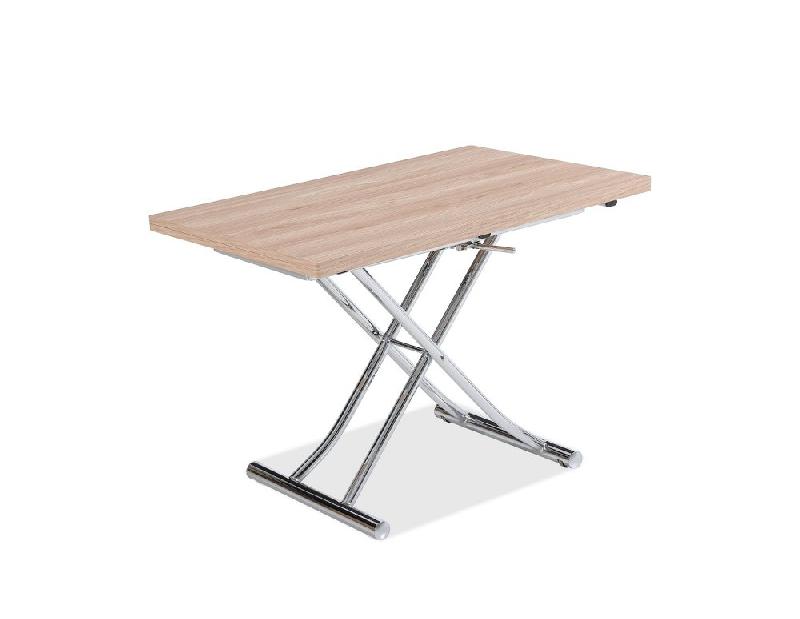 Table basse relevable extensible Trendy en mélaminé chêne clair - Pied chromé - Dimensions 110 x 70/140 cm_2