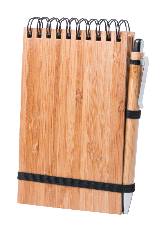 Carnet de notes à spirales en bambou - 80 feuilles lignées et stylo en bambou - Encre bleue_2