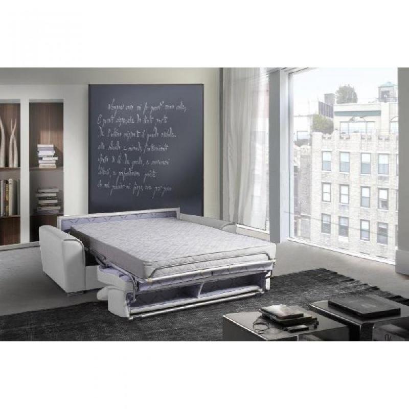 Canapé convertible express IMOLA - Matelas 18 cm - Couchage 140x197 cm - Mousse polyuréthane haute résilience - Blanc cassé_2