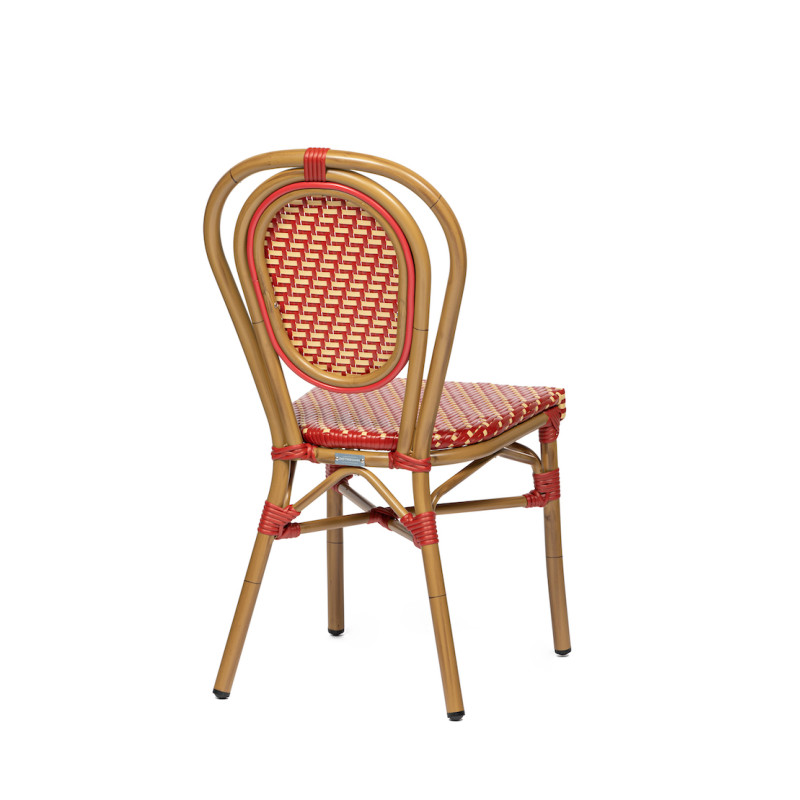 Chaise de terrasse authentique - Louvre - résistante, légère et design avec tressage rouge et beige_2