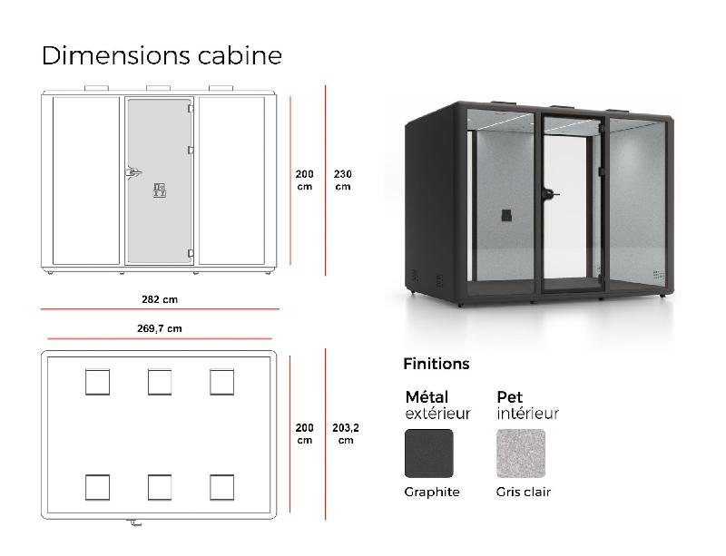 Cabine acoustique 6 personnes domus xl - MOBEL LINEA - gris anthracite , gris_2