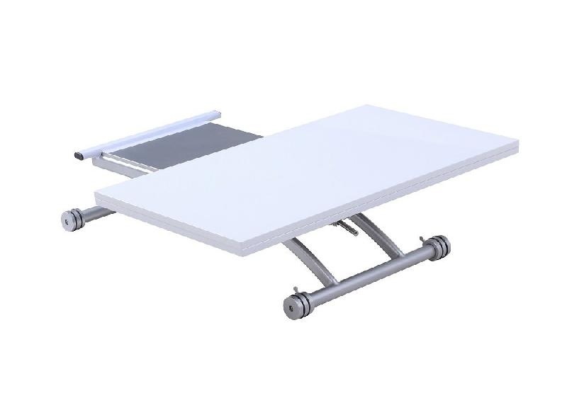 Table basse relevable extensible Hirondelle compacte laquée blanc - 100 x 57/114 cm - Design et gain de place_2
