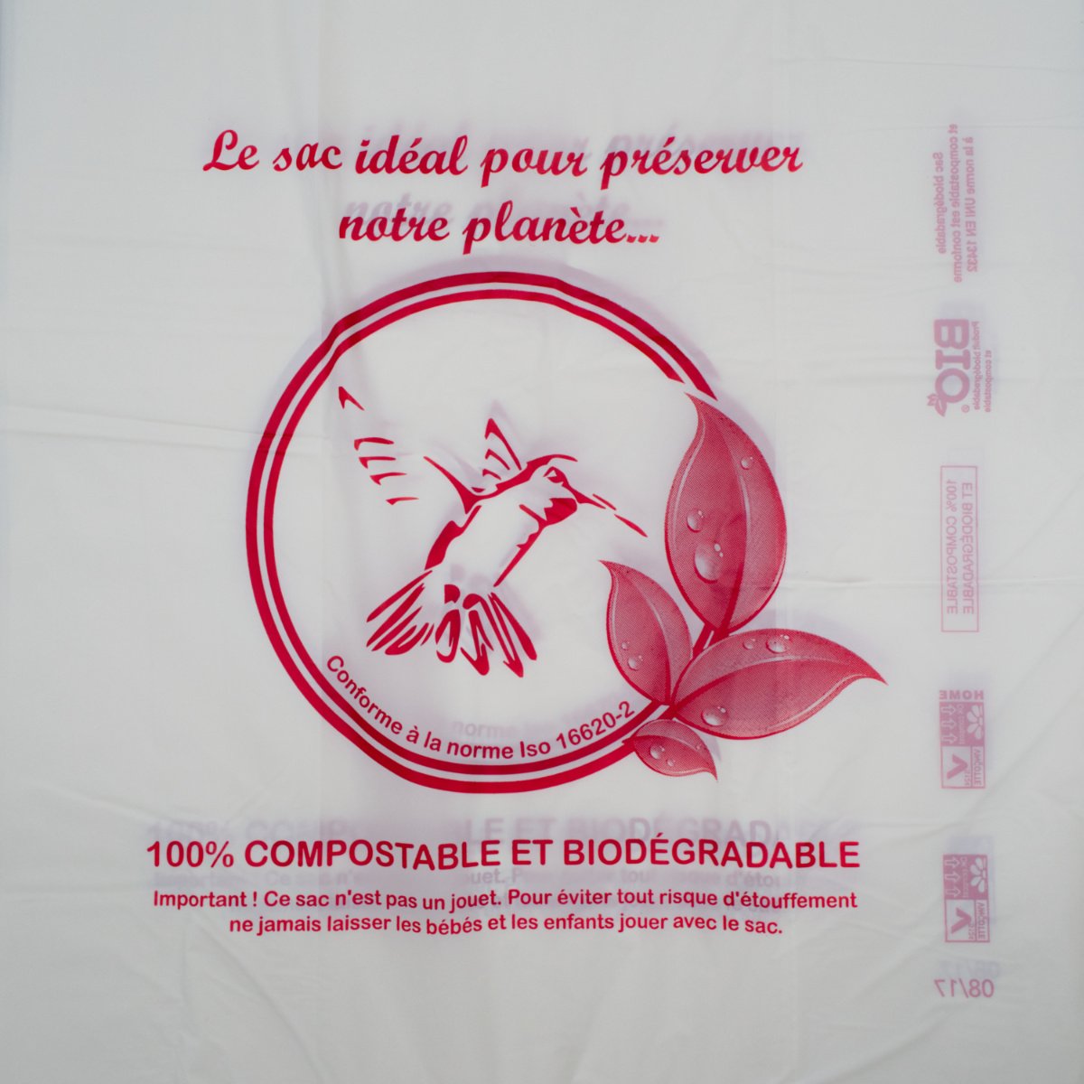 1000 sacs bretelles biodégradables - 27+16×50 cm - 18µ - imprimés Colibri personnalisables_2