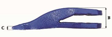 Dents de godet adaptables Feurst M 20 - Référence M20 - Poids 2.6 kg - Dimensions précises_2
