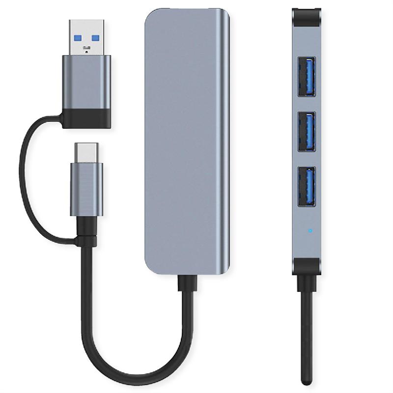 VALUE Hub métallique 4 ports type A, (1x USB 3.2Gen1 + 3x USB 2.0), câble de raccordement type A+C_2