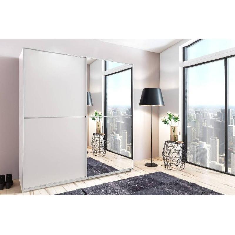 Dressing coulissant Hendrix - 1 porte blanc mat / 1 porte miroir - L 179 cm - Aménagement optimisé avec penderies et étagères_2