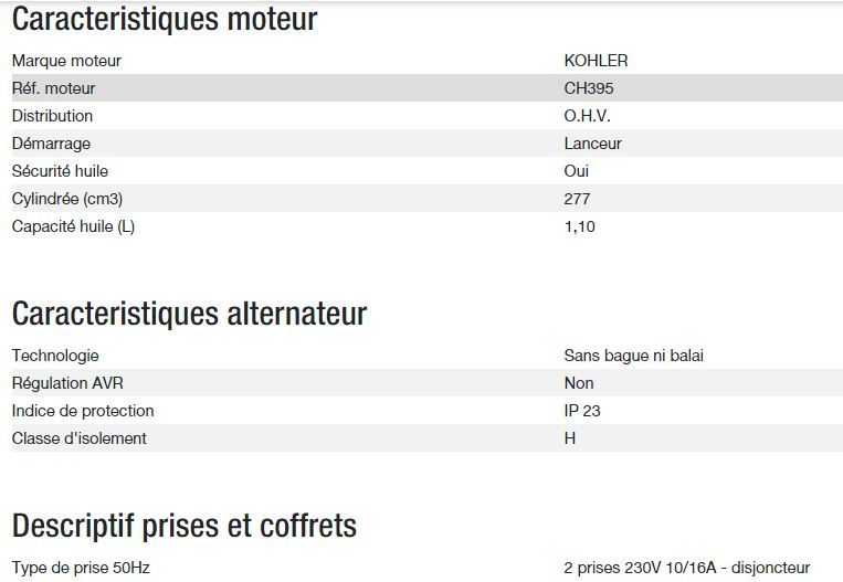 Perform 4500 groupe électrogène - Kohler - Puissance max 4 kW - 50 Hz - 230 V_2