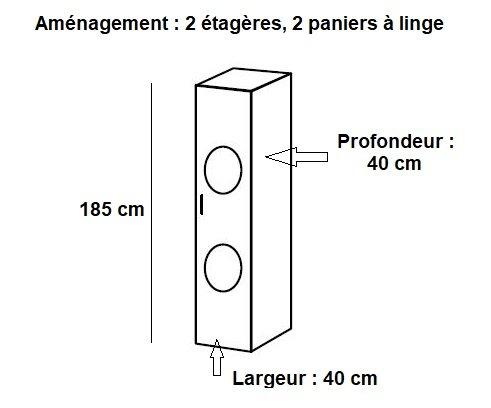 Colonne de rangement linge LUND - 1 porte - chêne naturel - 40 x 40 x 185 cm - avec paniers à linge_2