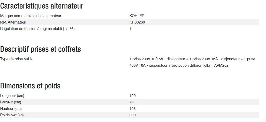 Power XP-K9-Alize groupe électrogène - Kohler - 400/230 V - Gamme Industrial - APM 303_2