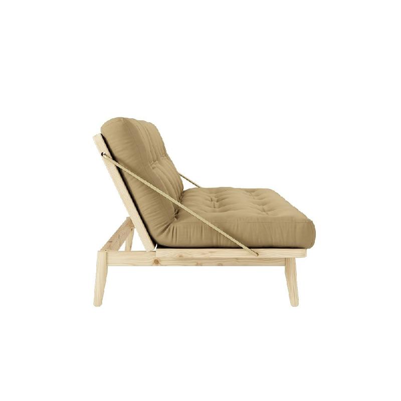 Banquette futon FOLK en pin massif - Coloris beige blé - Couchage 130 x 190 cm - Accoudoirs en métal_2