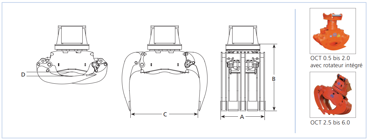 Grappin spécial pour tuyaux et grumes Octopus - Wimmer - Acier Hardox 450 - Rotation hydraulique continue_2