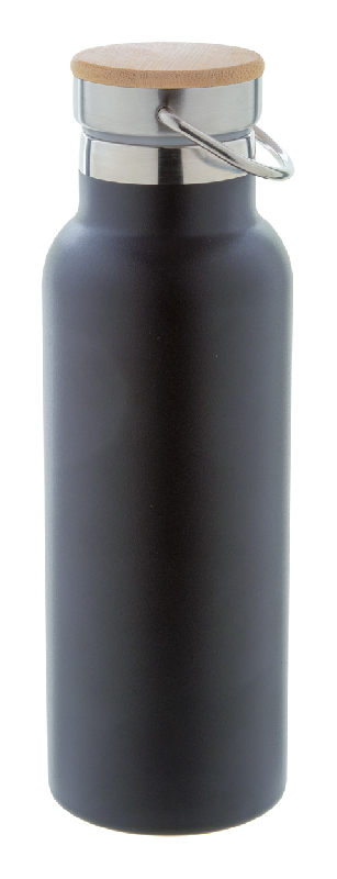 Thermos en inox à double paroi - Couvercle bambou et accroche métal - 500 ml - Couleur noire_2