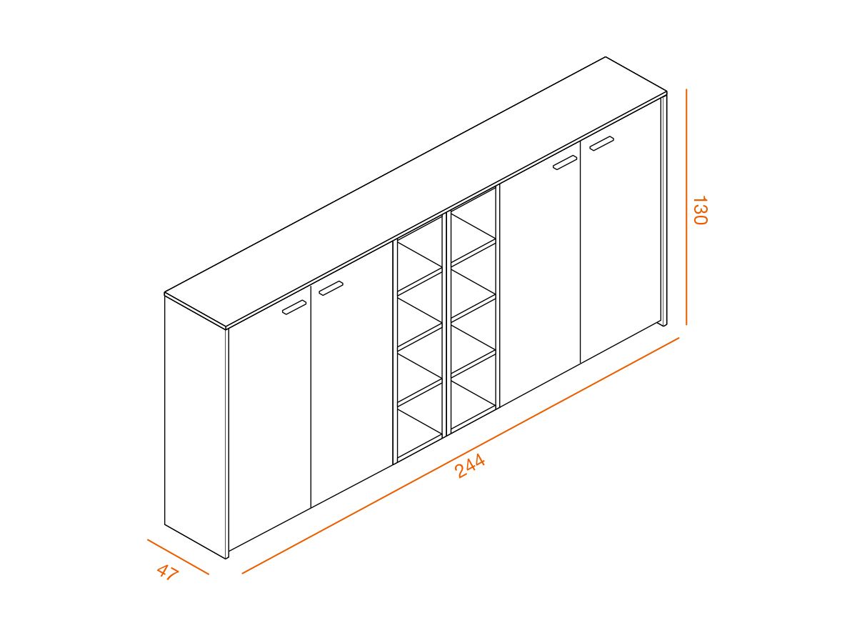 Bloc d'armoires mi-hautes portes battantes laquées Cilla C1 - L244 x H130 cm - Rouge rubis flamboyant_2