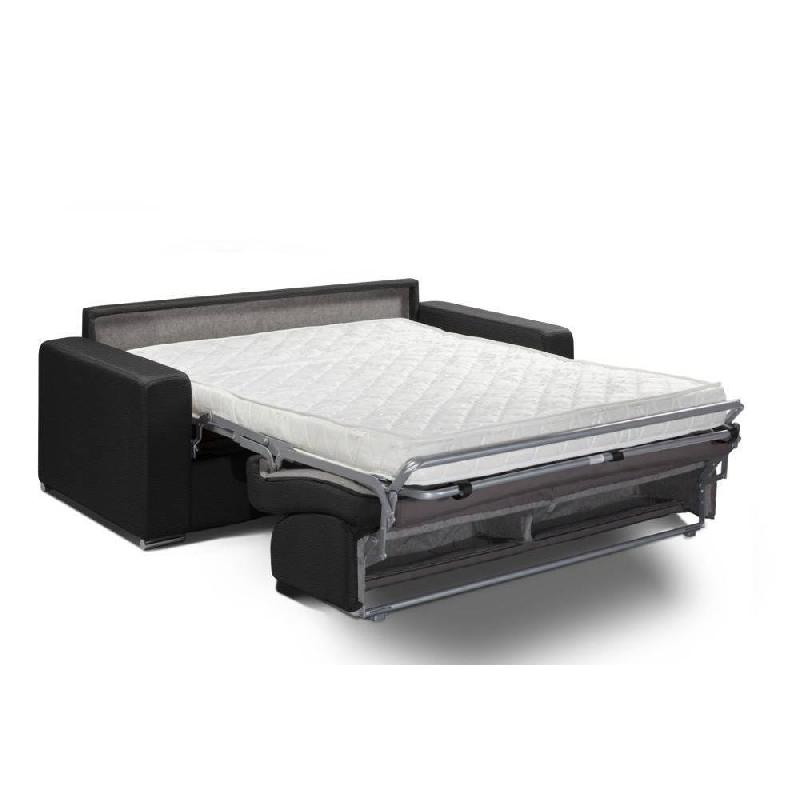 Canapé convertible Allure - Matelas Memory 20cm, sommier à lattes 140cm, cuir vachette noir_2