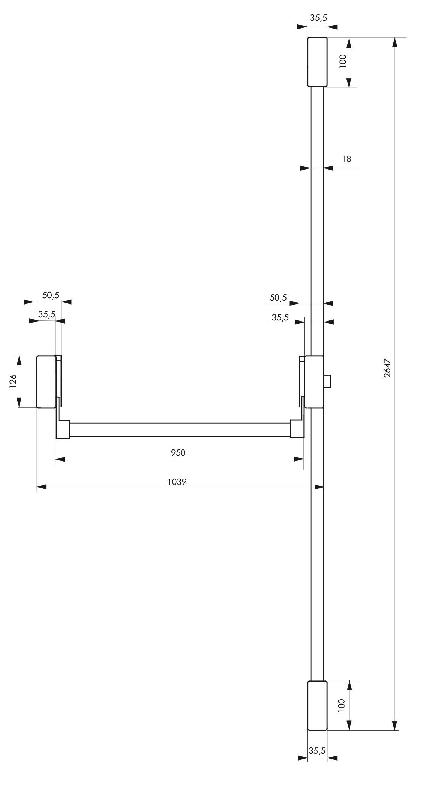 Serrure antipanique réversible 2/3 points haut et bas - laqué gris - porte jusqu'à 1150 mm - norme CE NF EN1125_2