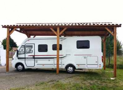 Abri camping-car ouvert douglas / structure en bois / toiture à deux pans en tuile / 3.74 x 3.20 m_2