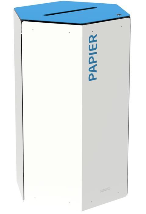 Borne de Tri Hexatri avec Serrure 50L - Acier poudré anti-UV, ouverture calibrée pour le tri, seau intérieur avec anse métal, sérigraphie sur le corps_2