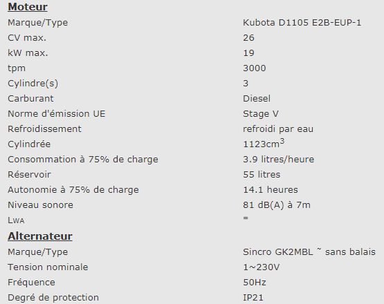 Ep163de - 951011601 - Groupe électrogène industriel Europower - 3000tpm, 50Hz, 4 temps, moteur diesel Kubota refroidi par eau_2